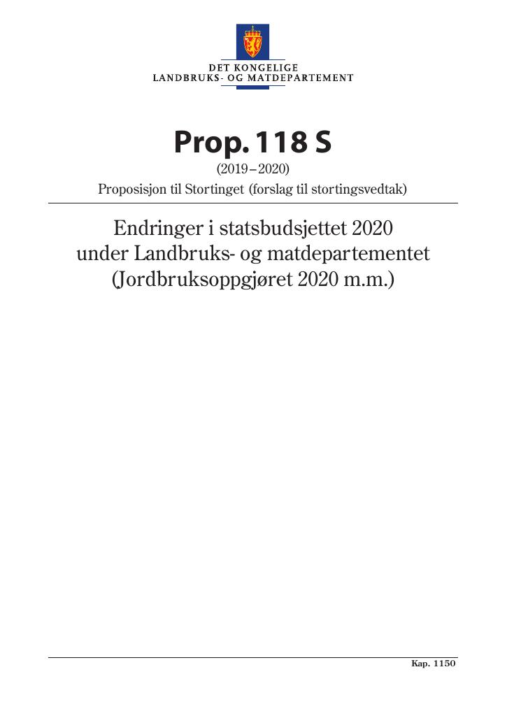 Forsiden av dokumentet Prop. 118 S (2019–2020)