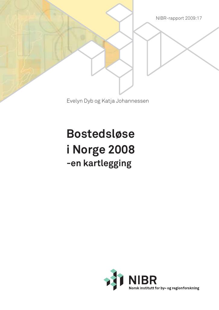 Forsiden av dokumentet Bostedsløse i Norge 2008 - en kartlegging