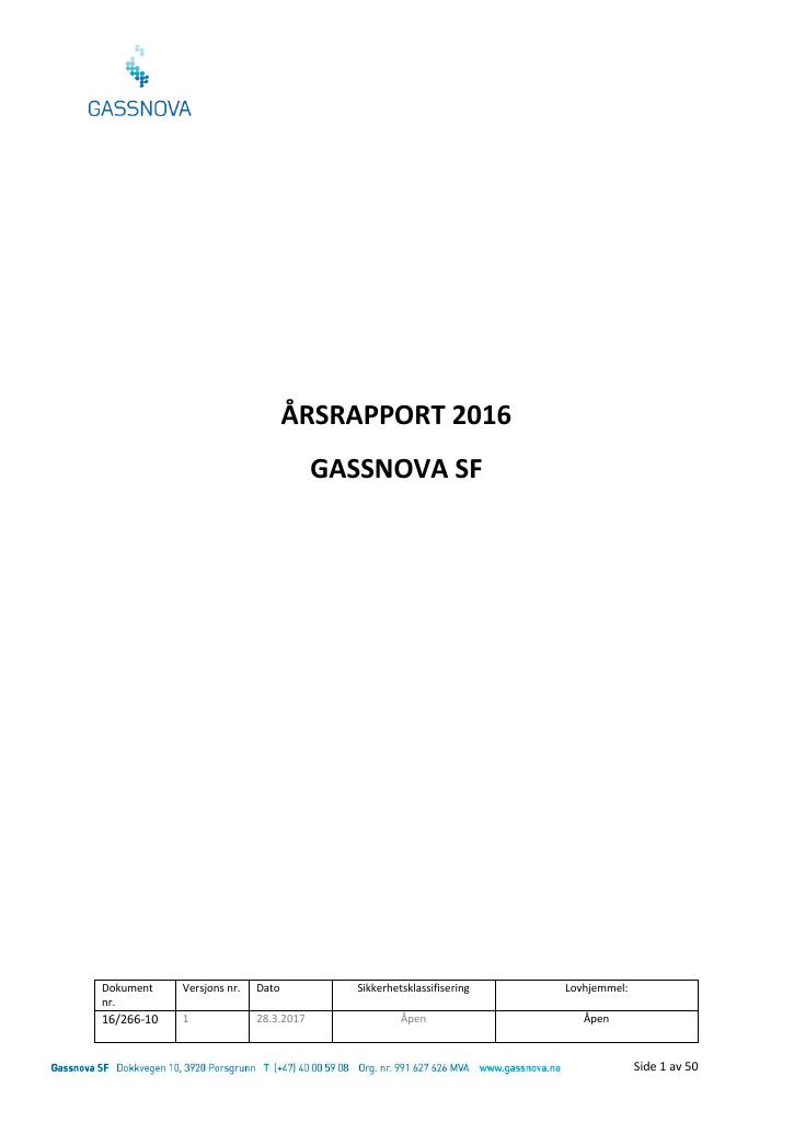 Forsiden av dokumentet Årsrapport Gassnova SF 2016