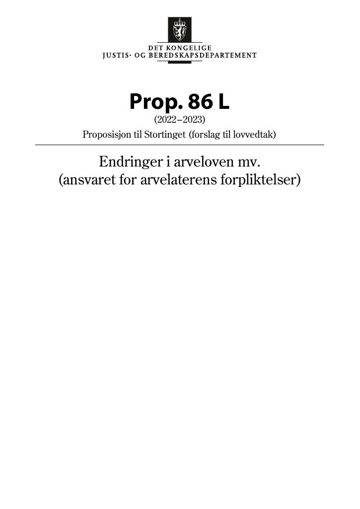 Forsiden av dokumentet Prop. 86 L (2022–2023)