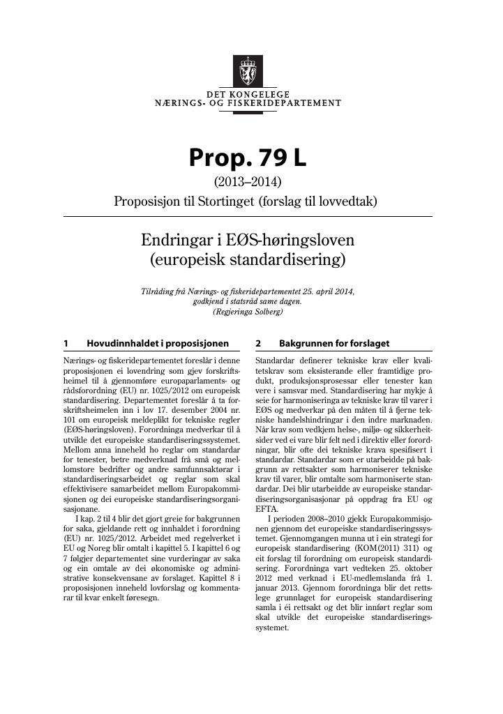 Forsiden av dokumentet Prop. 79 L (2013–2014)