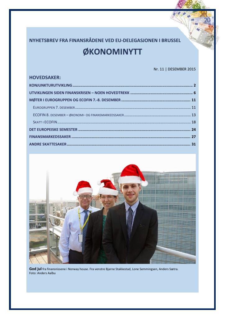 Forsiden av dokumentet Økonominytt fra EU-delegasjonen, desember 2015