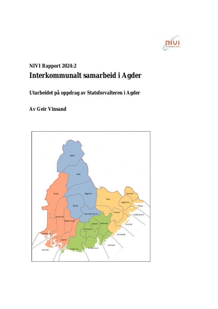 Forsiden av dokumentet Interkommunalt samarbeid i Agder