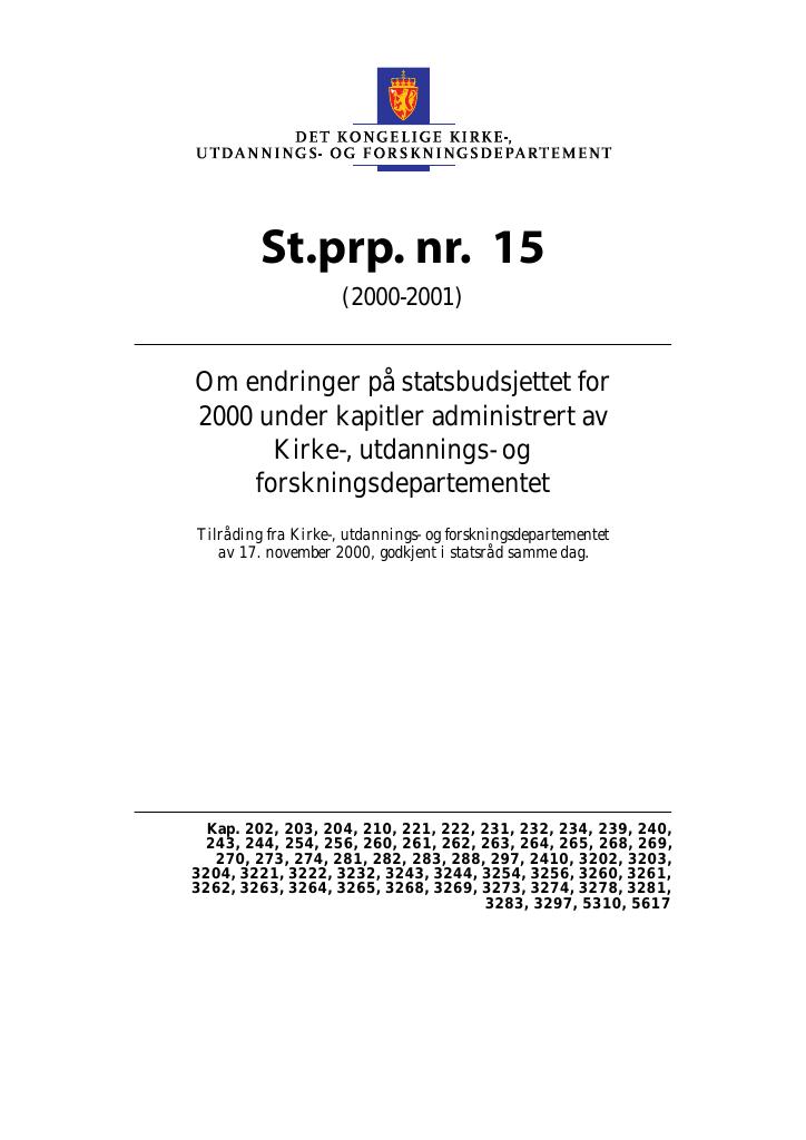 Forsiden av dokumentet St.prp. nr. 15 (2000-2001)