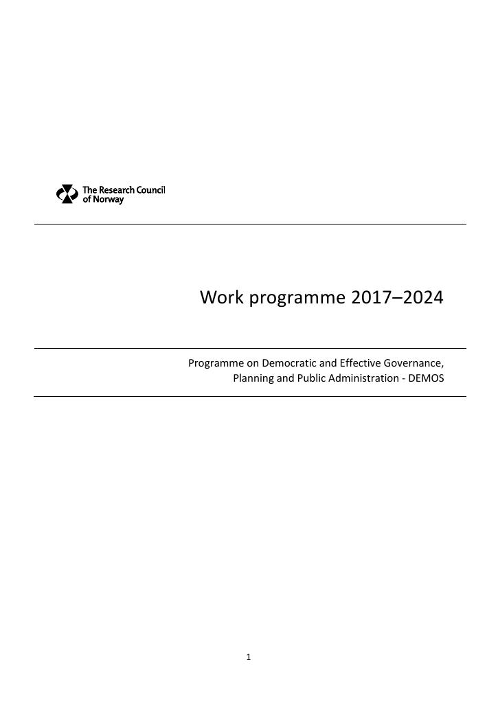 Forsiden av dokumentet Work programme 2017–2024