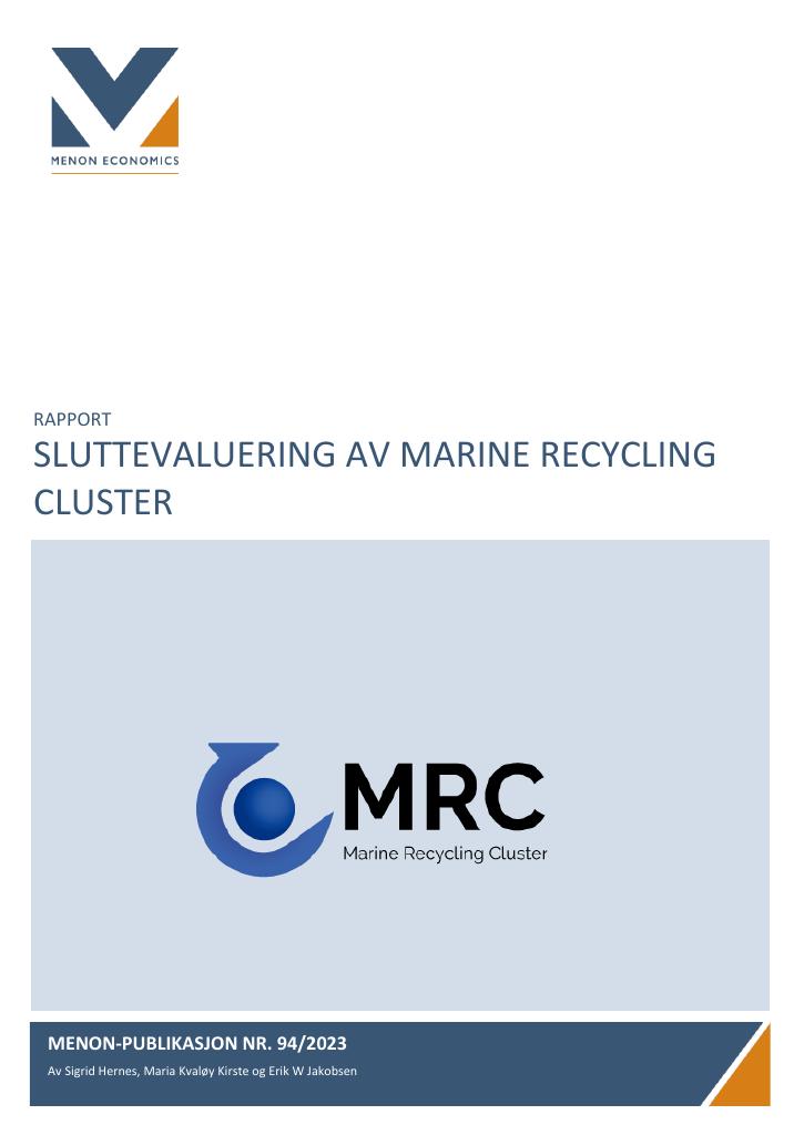 Forsiden av dokumentet Sluttevaluering av marine recycling cluster