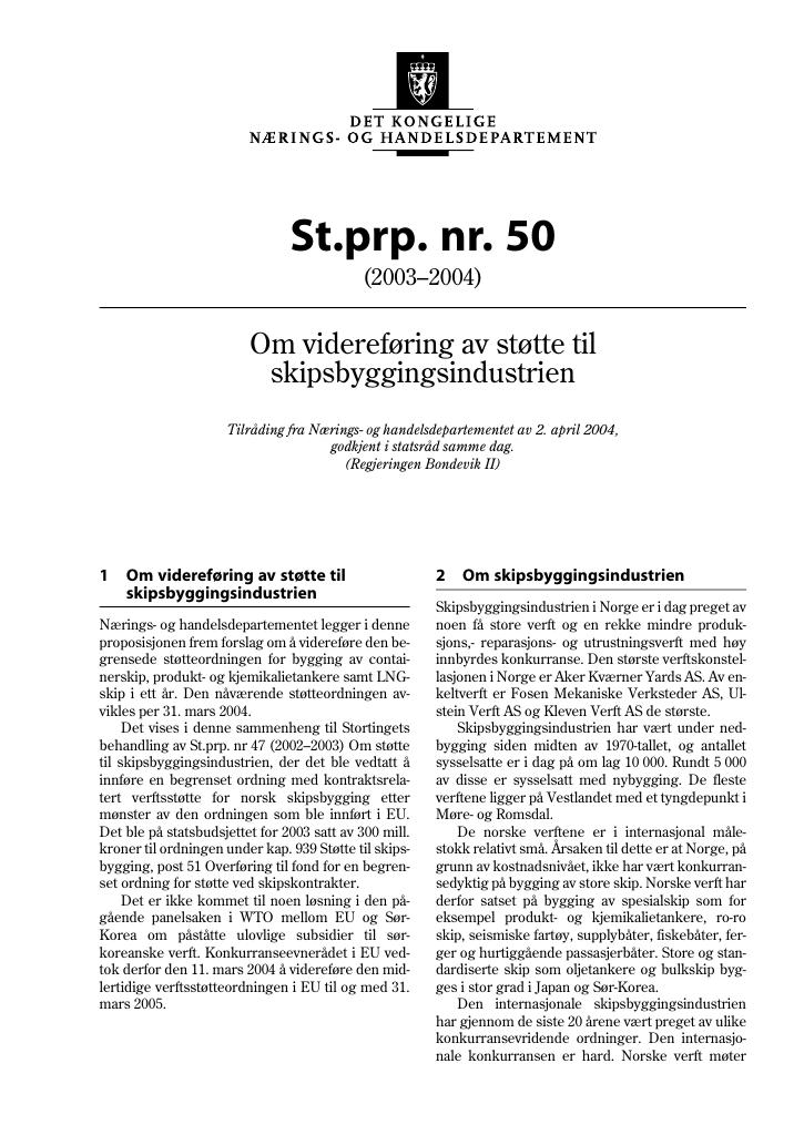 Forsiden av dokumentet St.prp. nr. 50 (2003-2004)