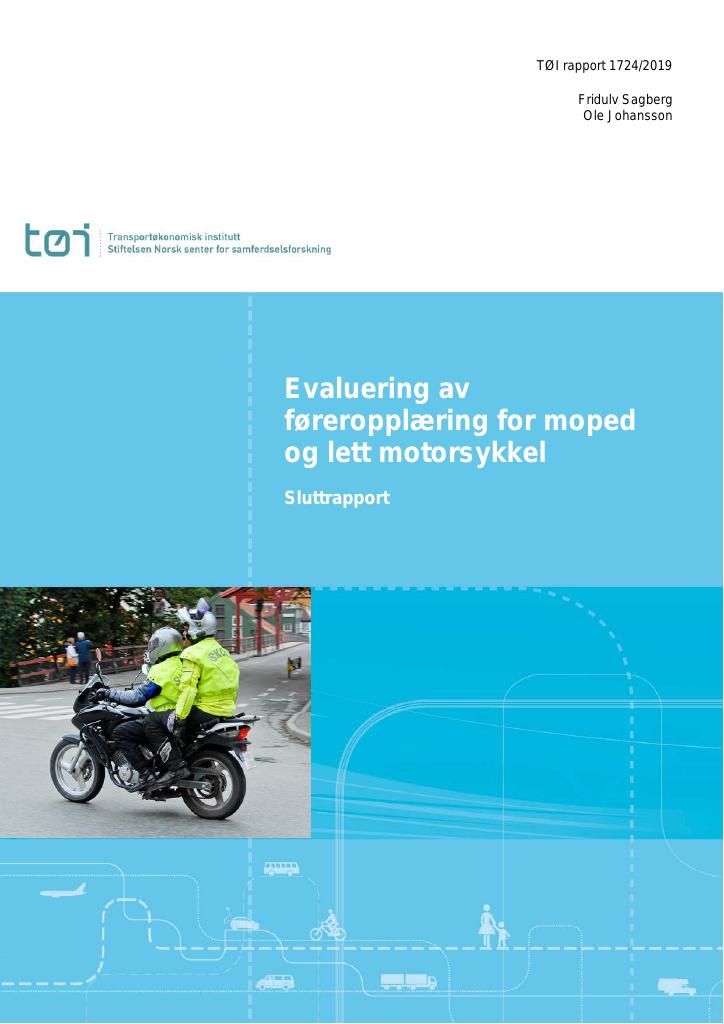 Forsiden av dokumentet Evaluering av føreropplæring for moped og lett motorsykkel. Sluttrapport.