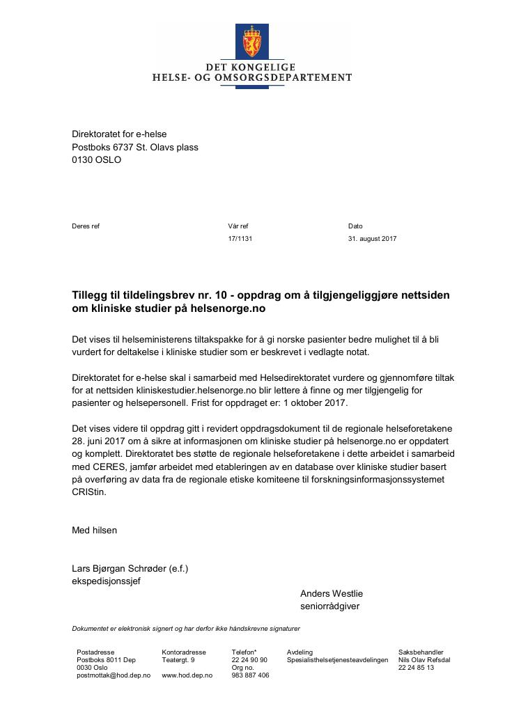 Forsiden av dokumentet Tildelingsbrev Direktoratet for e-helse 2022 - tillegg nr. 10