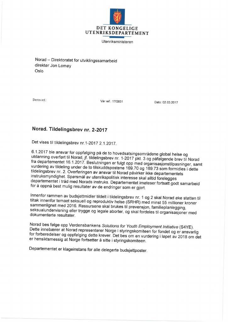 Forsiden av dokumentet Tildelingsbrev no. 2 (pdf)