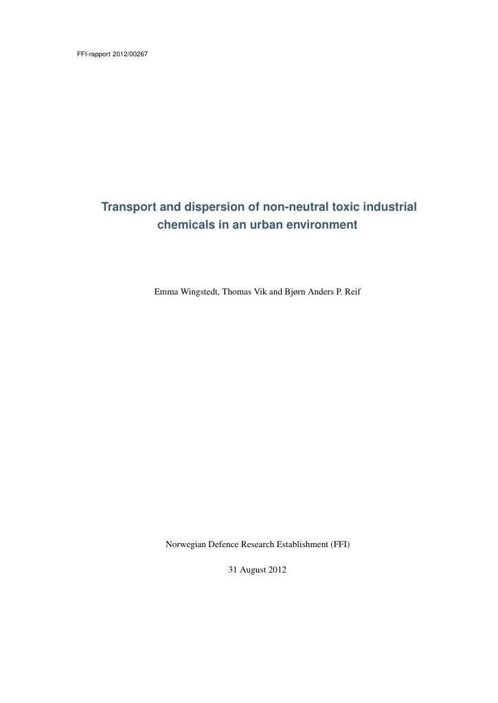 Forsiden av dokumentet Transport and dispersion of non-neutral toxic industrial chemicals in an urban environment