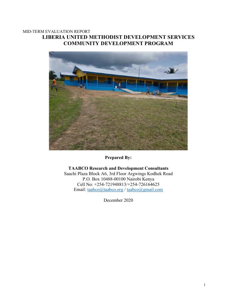 Forsiden av dokumentet Mid-term evaluation report. Liberia United Methodist Development Services Community Development Programme
