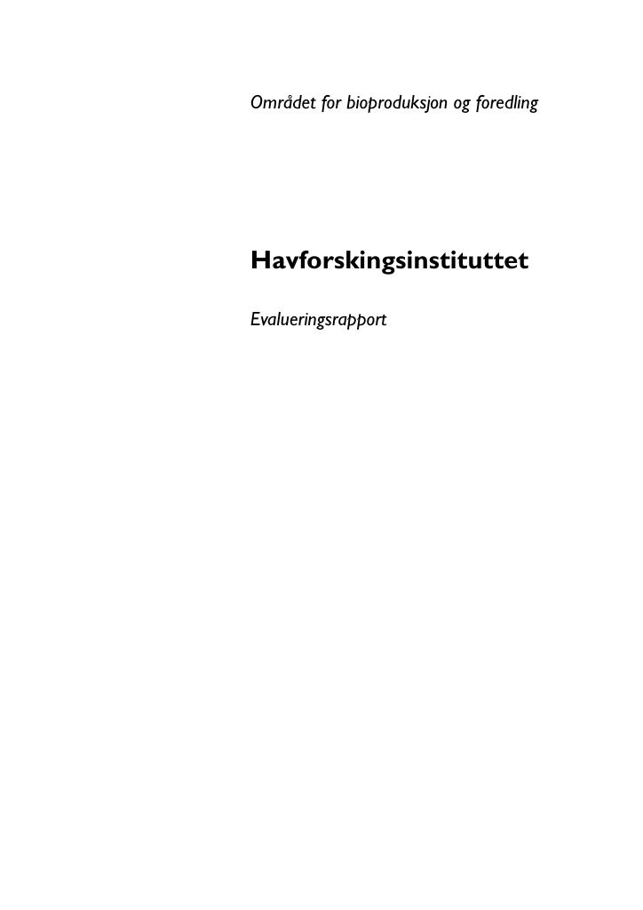 Forsiden av dokumentet Evalueringsrapport Havforskningsinstituttet