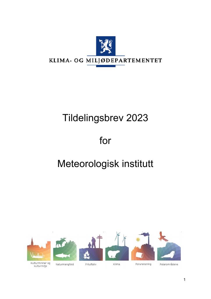 Forsiden av dokumentet Tildelingsbrev Meteorologisk institutt 2023