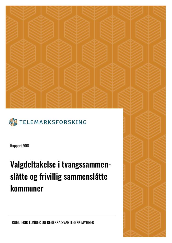 Forsiden av dokumentet Valgdeltakelse i tvangssammenslåtte og frivillig sammenslåtte kommuner