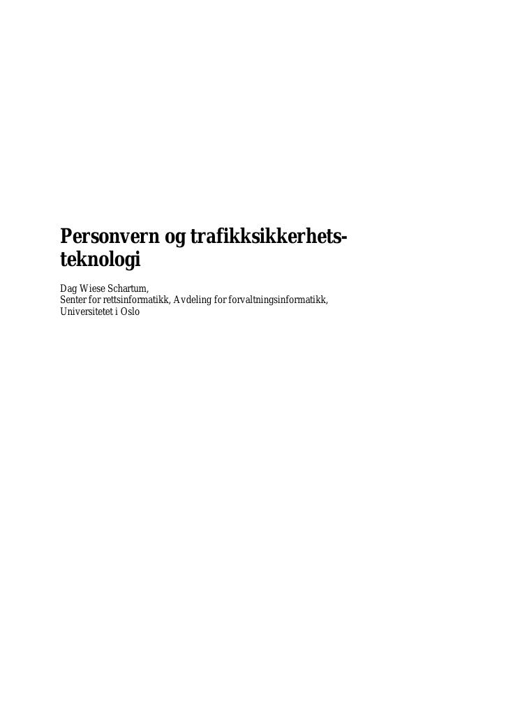 Forsiden av dokumentet Personvern og trafikksikkerhetsteknologi