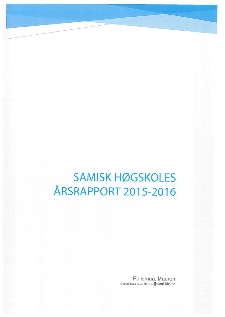 Forsiden av dokumentet Årsrapport Samisk høgskole 2015