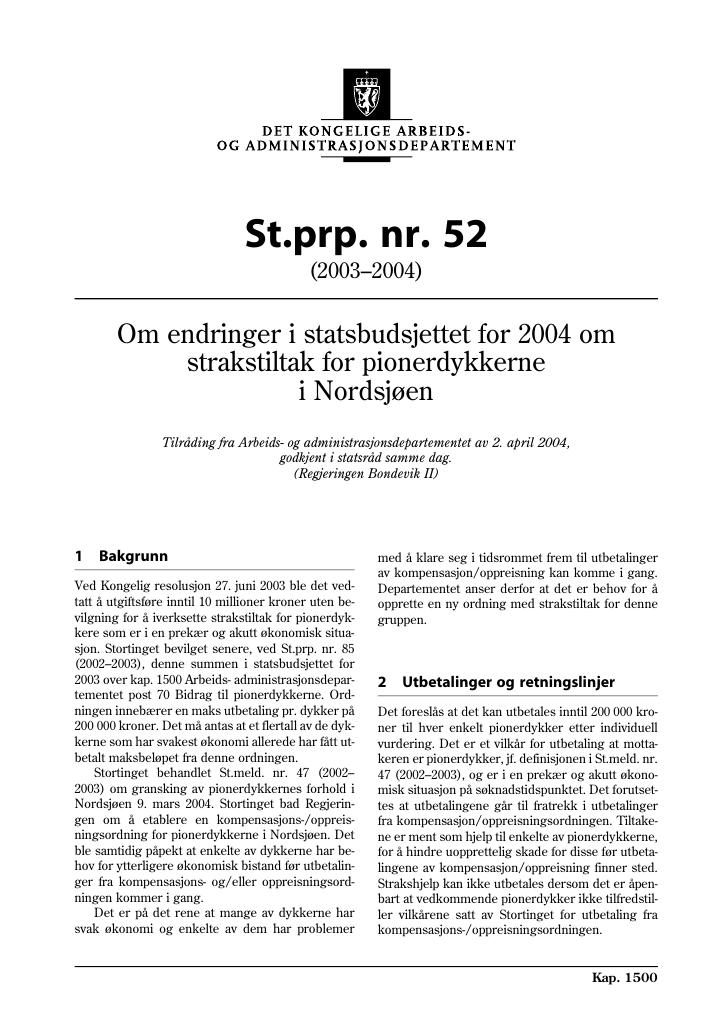 Forsiden av dokumentet St.prp. nr. 52 (2003-2004)