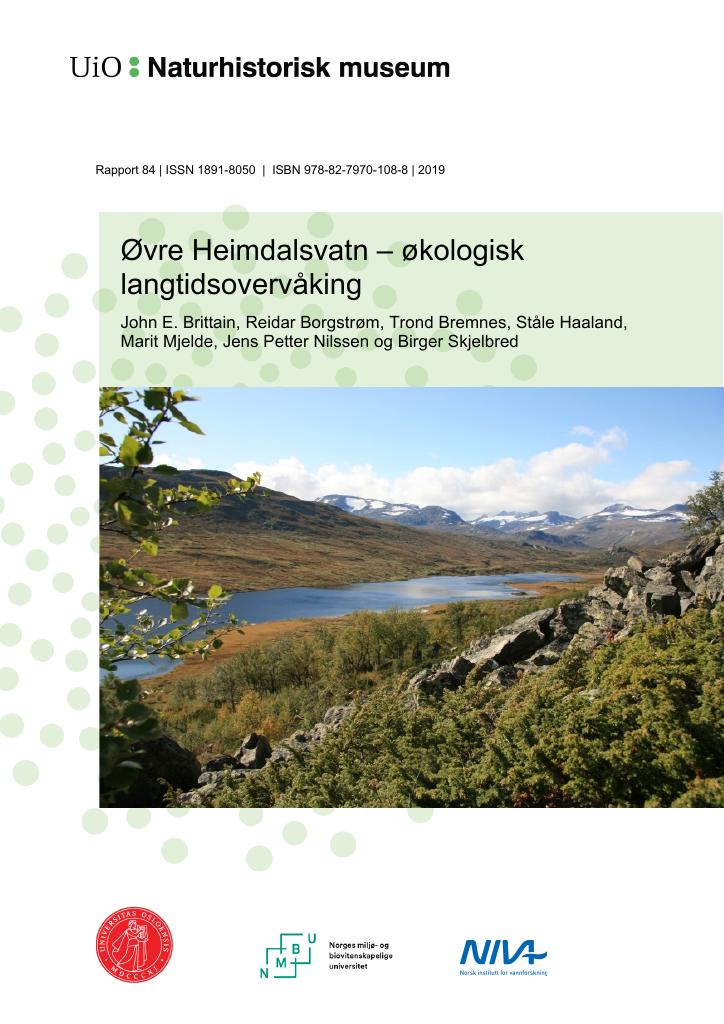 Forsiden av dokumentet Øvre Heimdalsvatn – økologisk langtidsovervåking