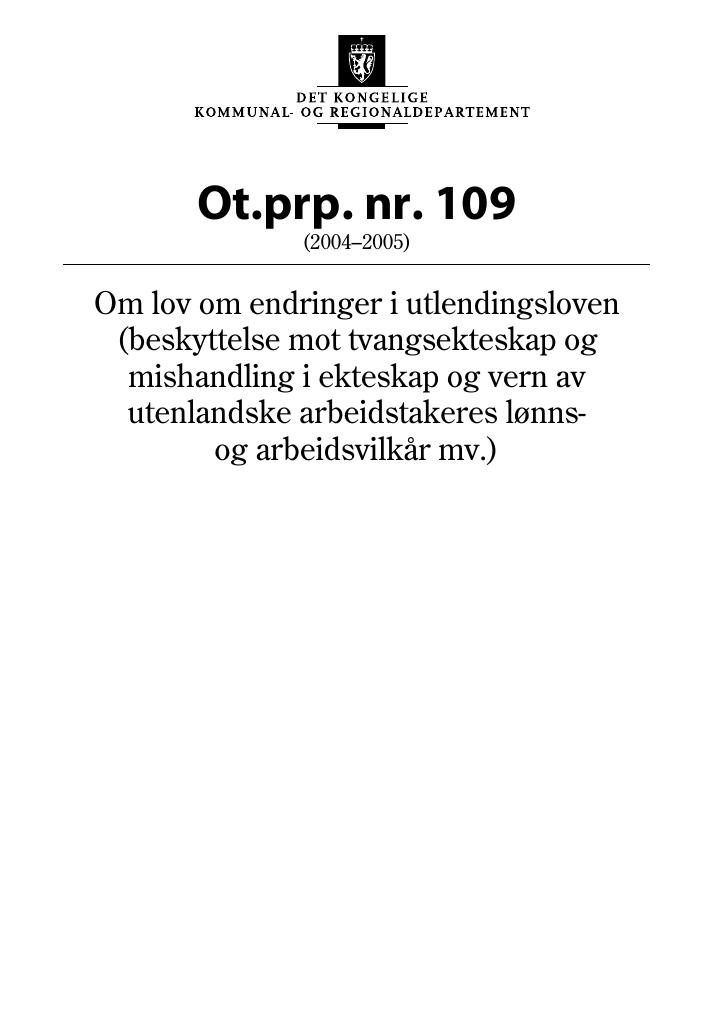 Forsiden av dokumentet Ot.prp. nr. 109 (2004-2005)