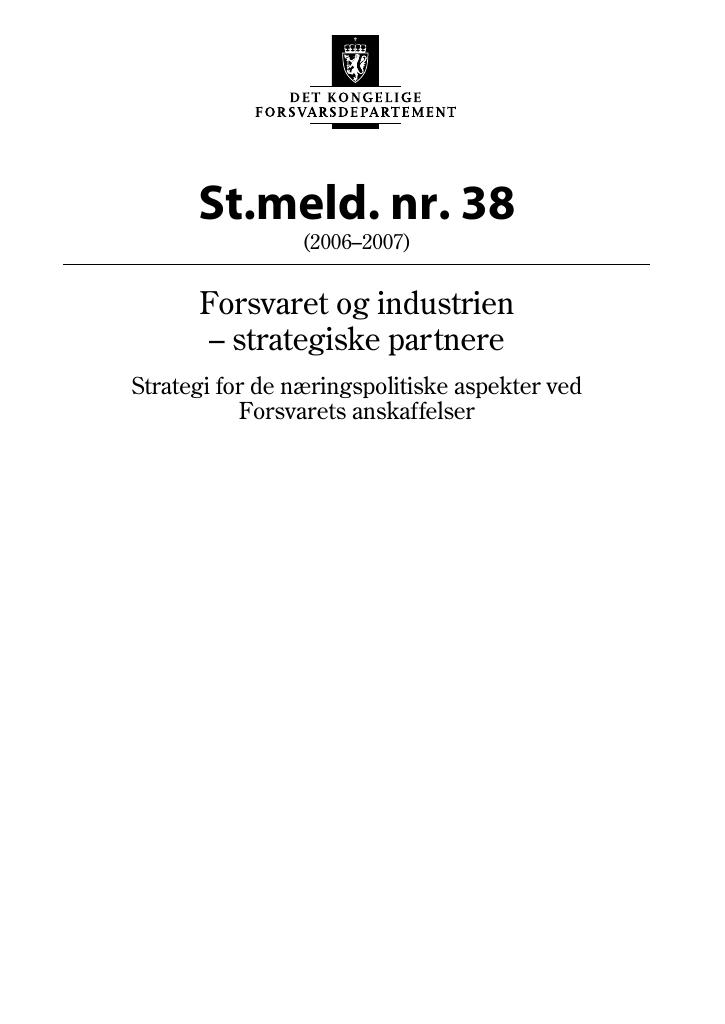 Forsiden av dokumentet St.meld. nr. 38 (2006-2007)