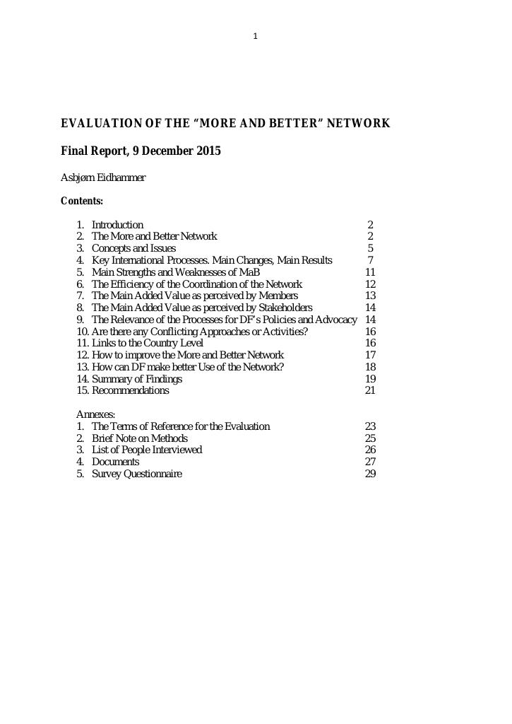 Forsiden av dokumentet Evaluation of the “More and Better” Network