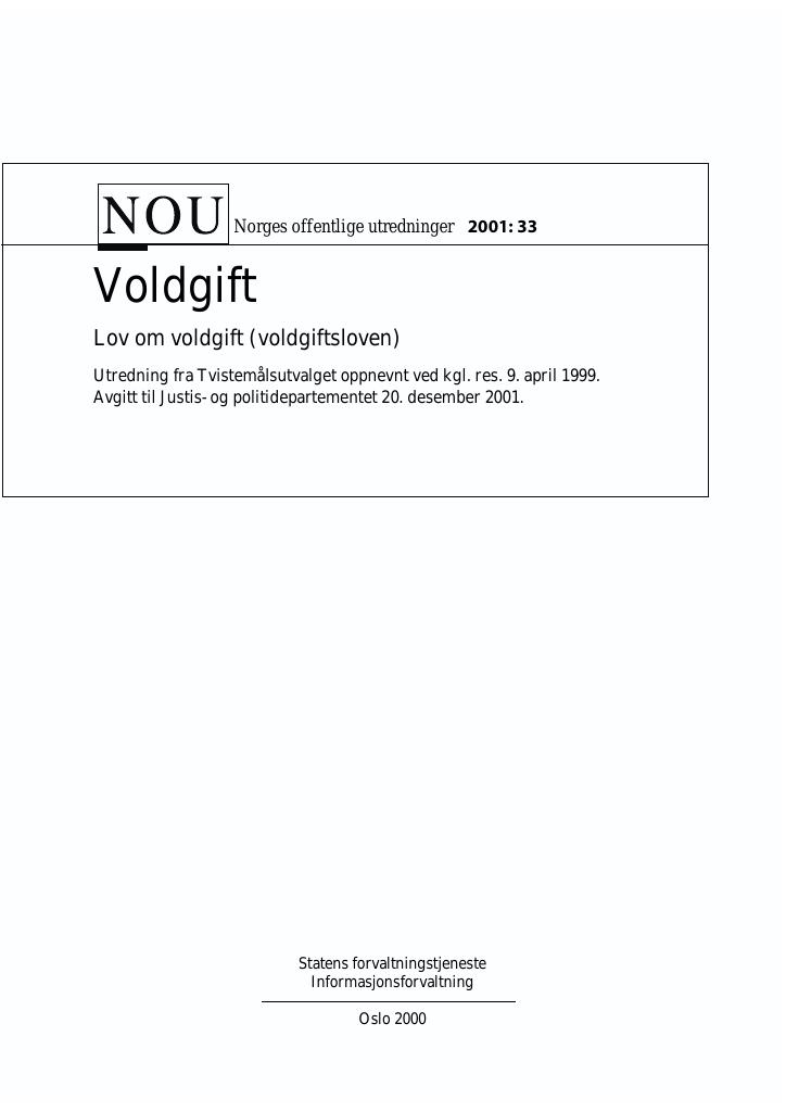 Forsiden av dokumentet NOU 2001: 33 - Voldgift