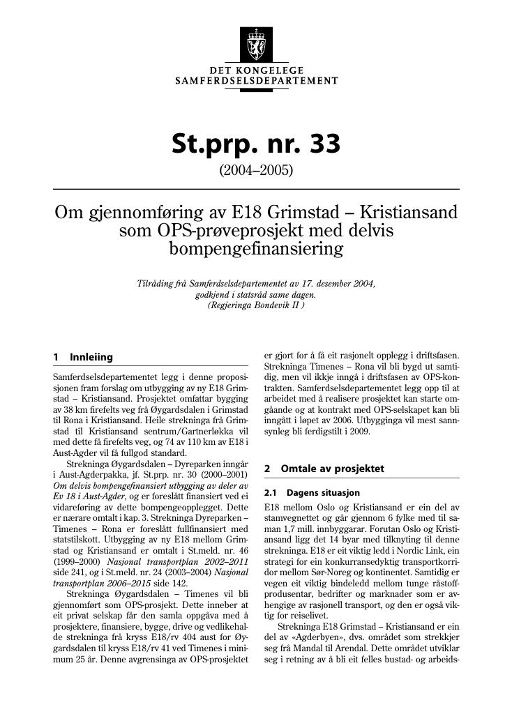 Forsiden av dokumentet St.prp. nr. 33 (2004-2005)
