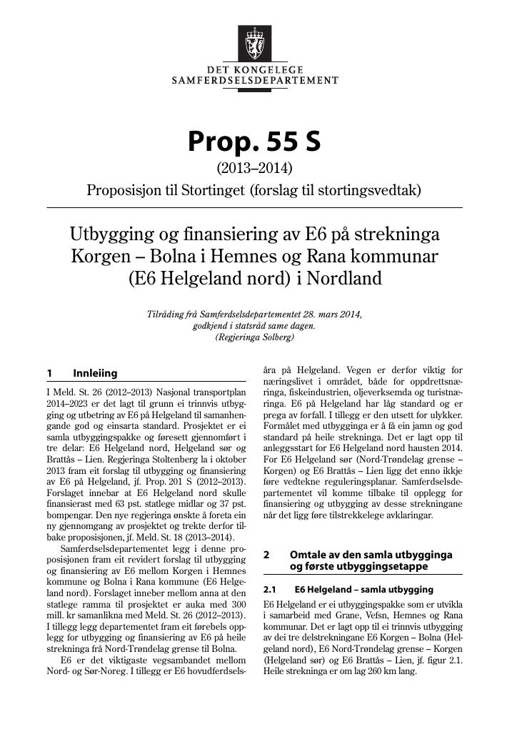 Forsiden av dokumentet Prop. 55 S (2013–2014)