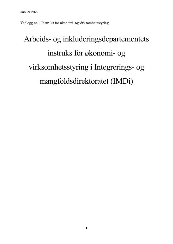 Forsiden av dokumentet Instruks om virksomhets- og økonomistyring i Integrerings- og mangfoldsdirektoratet 2022
