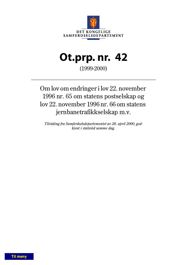 Forsiden av dokumentet Ot.prp. nr. 42 (1999-2000)