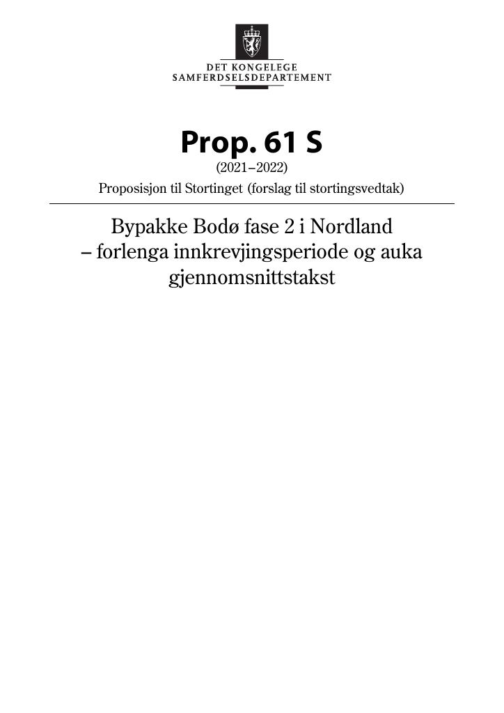 Forsiden av dokumentet Prop. 61 S (2021–2022)