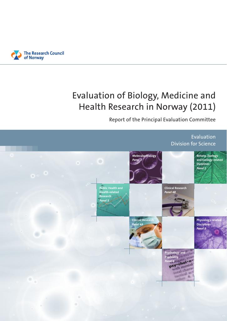 Forsiden av dokumentet Evaluation of Biology, Medicine and Health Research in Norway (2011)