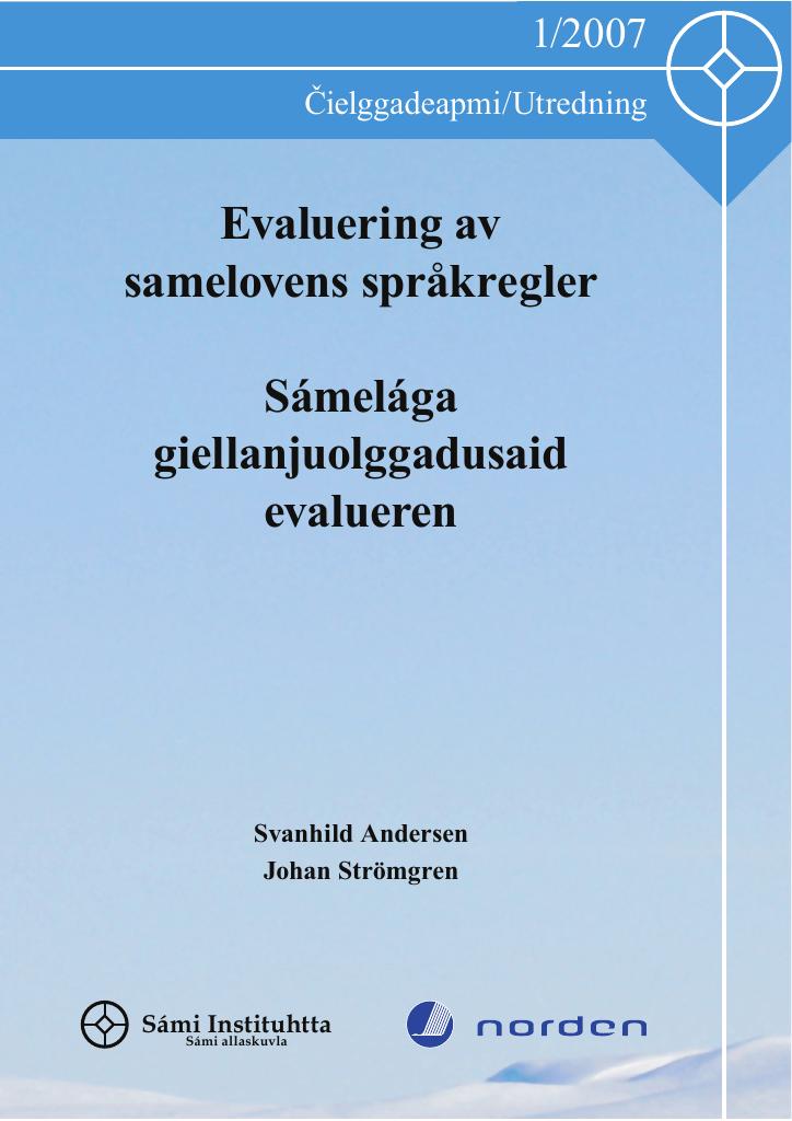 Forsiden av dokumentet Evaluering av samelovens språkregler