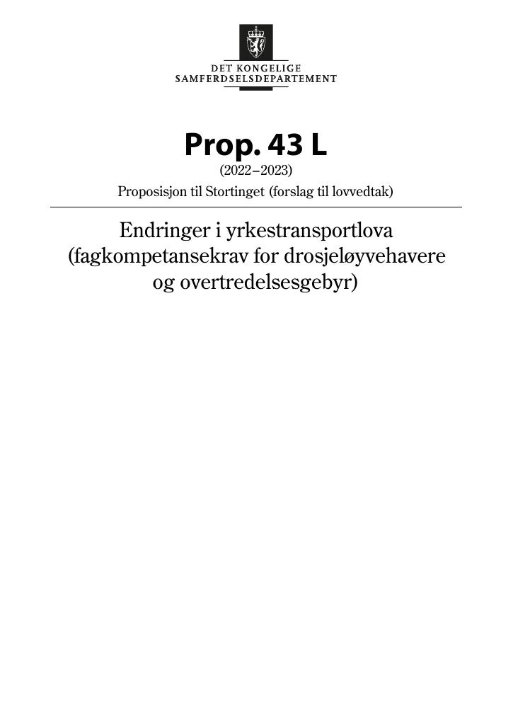 Forsiden av dokumentet Prop. 43 L (2022–2023)