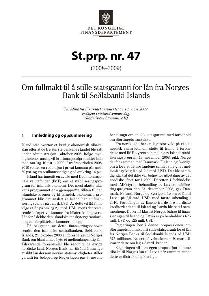 Forsiden av dokumentet St.prp. nr. 47 (2008-2009)