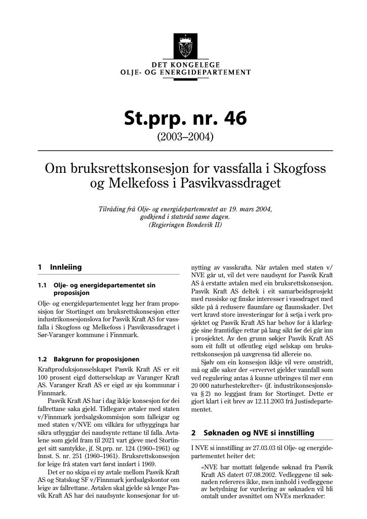 Forsiden av dokumentet St.prp. nr. 46 (2003-2004)