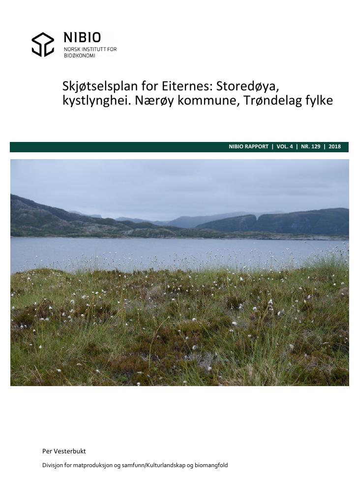 Forsiden av dokumentet Skjøtselsplan for Eiternes: Storedøya, kystlynghei. Nærøy kommune, Trøndelag fylke