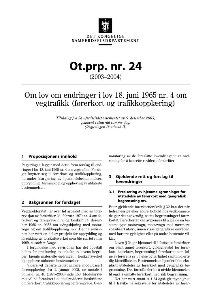 Forsiden av dokumentet Ot.prp. nr. 24 (2003-2004)