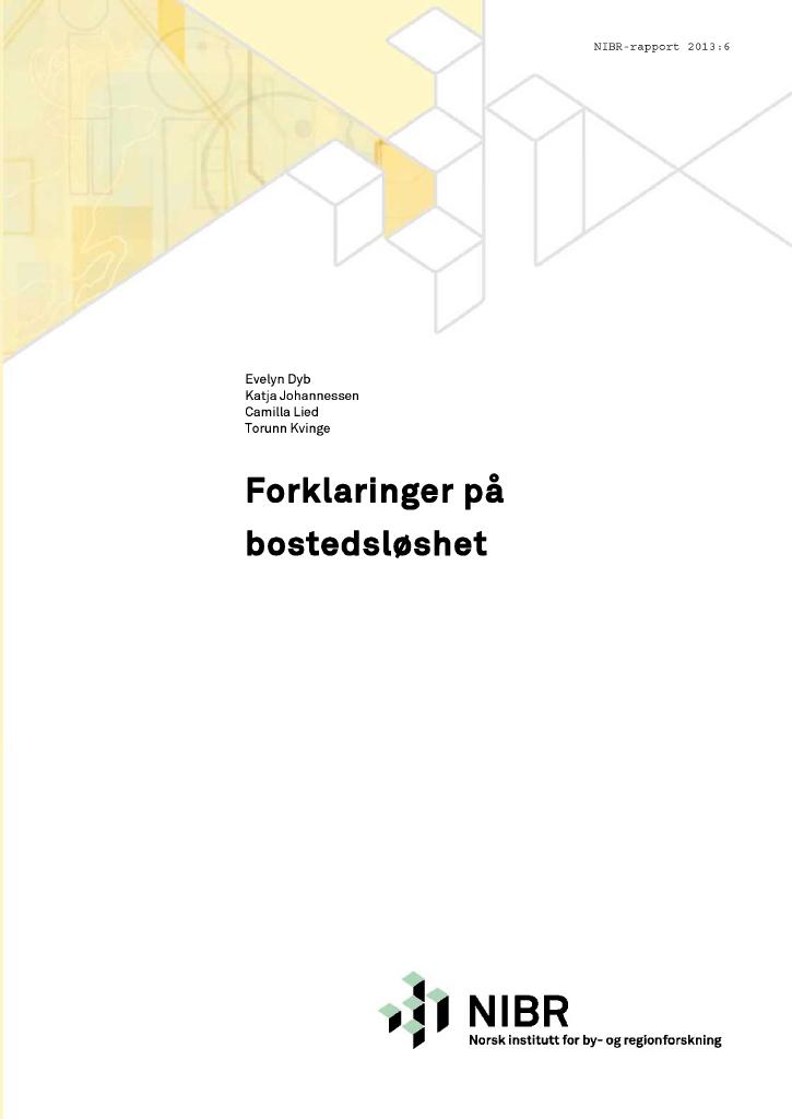 Forsiden av dokumentet Forklaringer på bostedsløshet