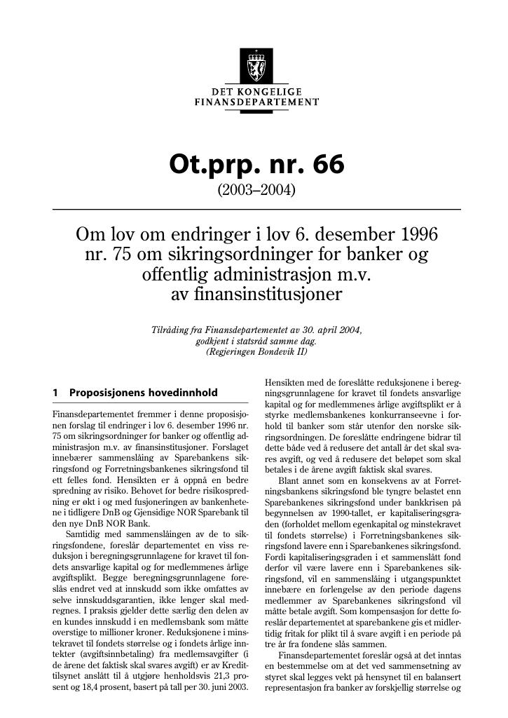 Forsiden av dokumentet Ot.prp. nr. 66 (2003-2004)