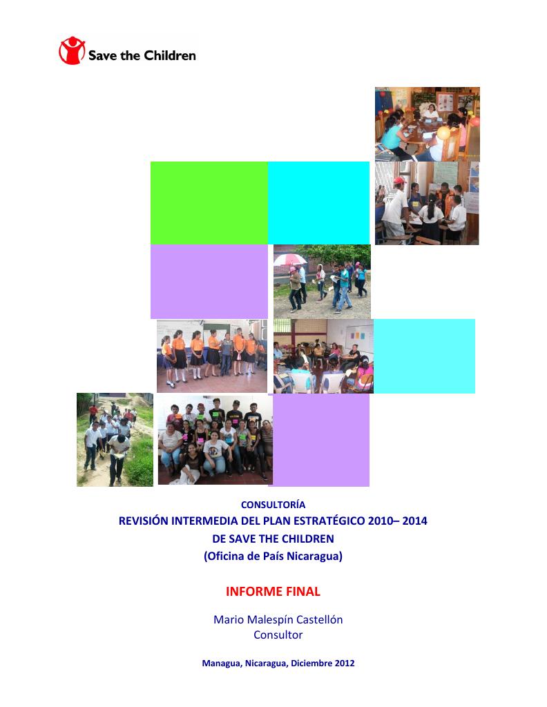 Forsiden av dokumentet Midterm Review of Save the Children Nicaragua’s Strategic Plan 2010 – 2014