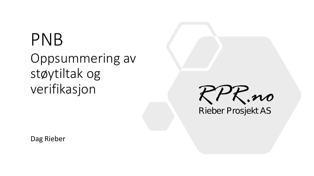 Forsiden av dokumentet PNB Verifikasjon støy Rieber Prosjekt