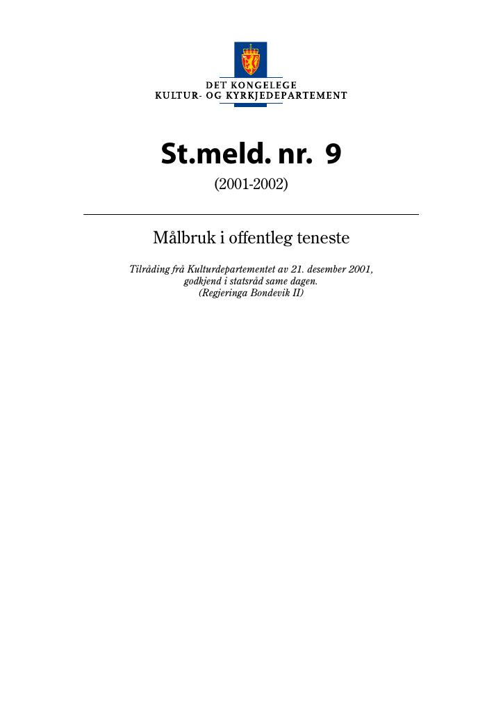 Forsiden av dokumentet St.meld. nr. 9 (2001-2002)