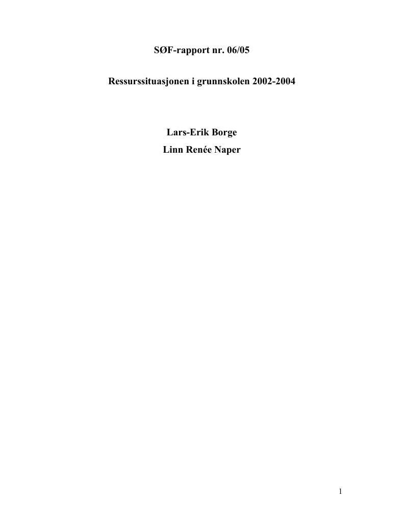 Forsiden av dokumentet Ressurssituasjonen i grunnskolen 2002-2004