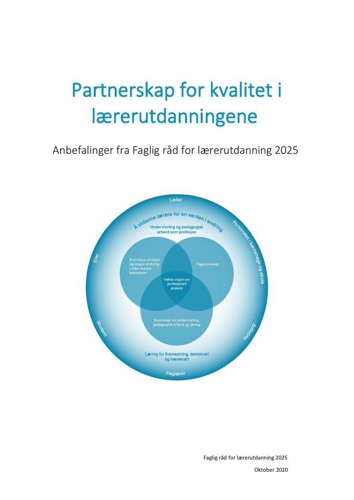 Forsiden av dokumentet Partnerskap for kvalitet i lærerutdanningene