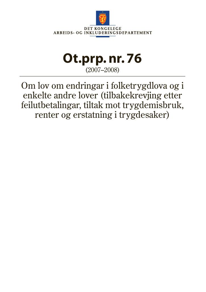 Forsiden av dokumentet Ot.prp. nr. 76 (2007-2008)