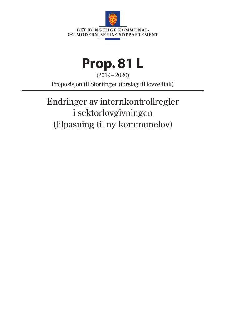 Forsiden av dokumentet Prop. 81 L (2019–2020)