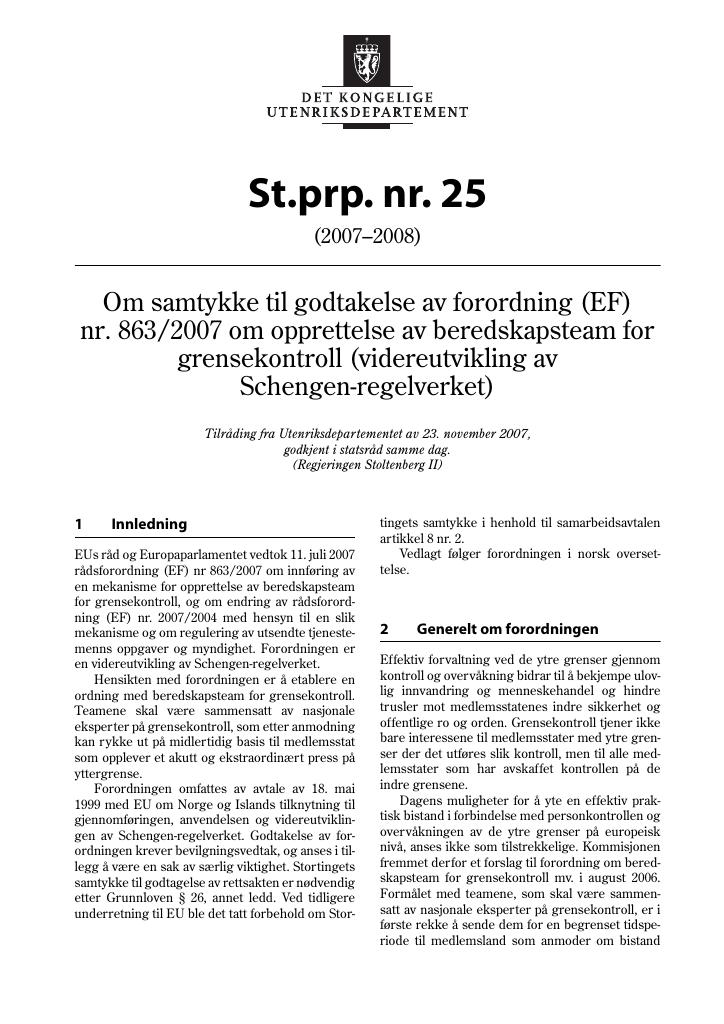 Forsiden av dokumentet St.prp. nr. 25 (2007-2008)