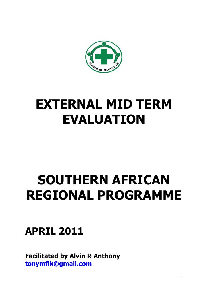 Forsiden av dokumentet External Mid-term Evaluation (MTE) of Southern Africa Regional Programme